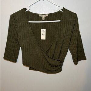 Express Dark Green Ribbed Crop Top